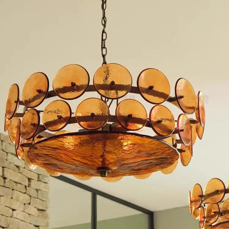 Traditional French Dome Round Circle Iron Glass 8/10 - Light Chandelier for Living Room Lumendat