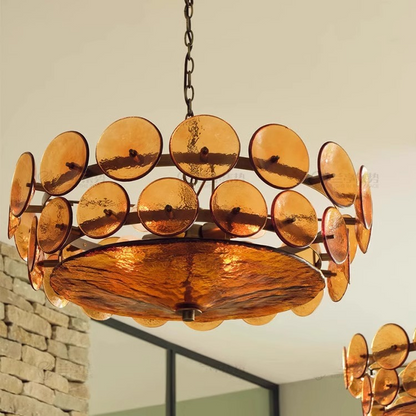 Traditional French Dome Round Circle Iron Glass 8/10 - Light Chandelier for Living Room