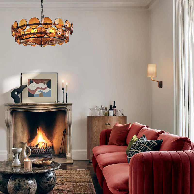 Traditional French Dome Round Circle Iron Glass 8/10 - Light Chandelier for Living Room