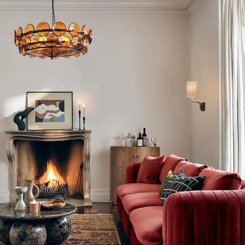 Traditional French Dome Round Circle Iron Glass 8/10 - Light Chandelier for Living Room Lumendat