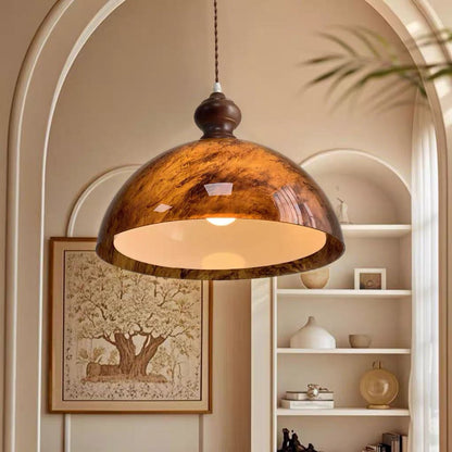 Traditional French Semicircle Bowl Shape Lava Acrylic Oak Iron 1 - Light Pendant Light for Dining Room