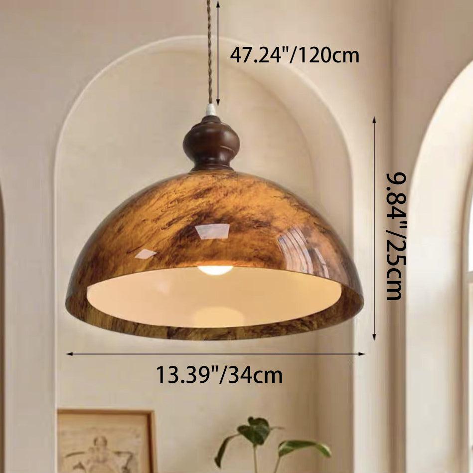 Traditional French Semicircle Bowl Shape Lava Acrylic Oak Iron 1 - Light Pendant Light for Dining Room