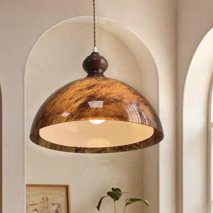 Traditional French Semicircle Bowl Shape Lava Acrylic Oak Iron 1 - Light Pendant Light for Dining Room