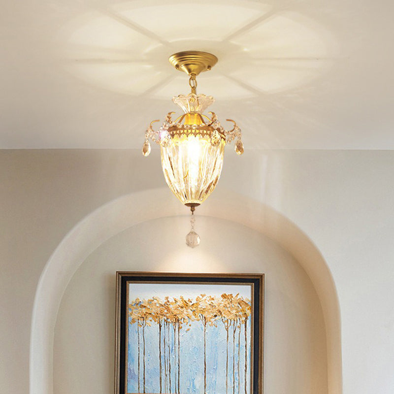 Traditional French Dome Water Drop Iron Crystal Glass 1 - Light Pendant Light for Hallways