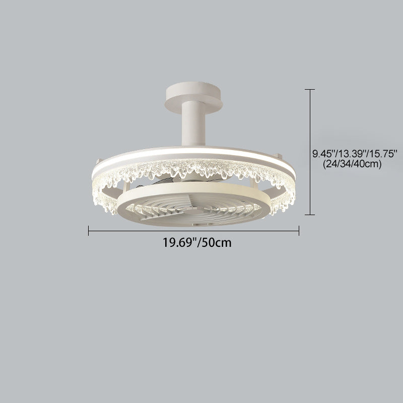 Contemporary Nordic Dome Round Iron Acrylic Ice Texture Edge LED Downrods Ceiling Fan Light For Living Room
