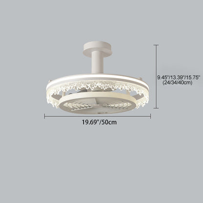 Contemporary Nordic Dome Round Iron Acrylic Ice Texture Edge LED Downrods Ceiling Fan Light For Living Room