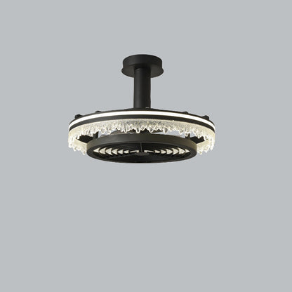 Contemporary Nordic Dome Round Iron Acrylic Ice Texture Edge LED Downrods Ceiling Fan Light For Living Room
