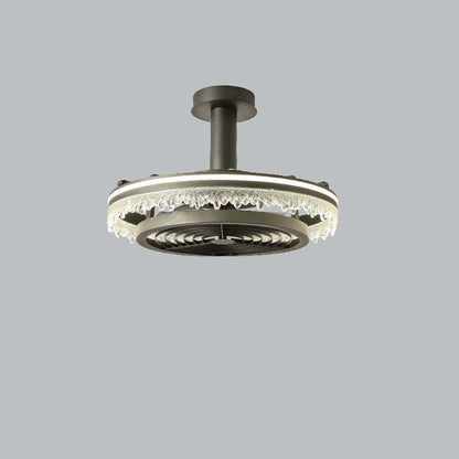 Contemporary Nordic Dome Round Iron Acrylic Ice Texture Edge LED Downrods Ceiling Fan Light For Living Room