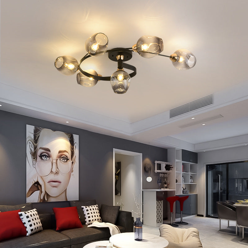 Contemporary Nordic Dome Gradient Iron Glass Lampshade 4/6 - Light Semi-Flush Mount Ceiling Light For Living Room Lumendat