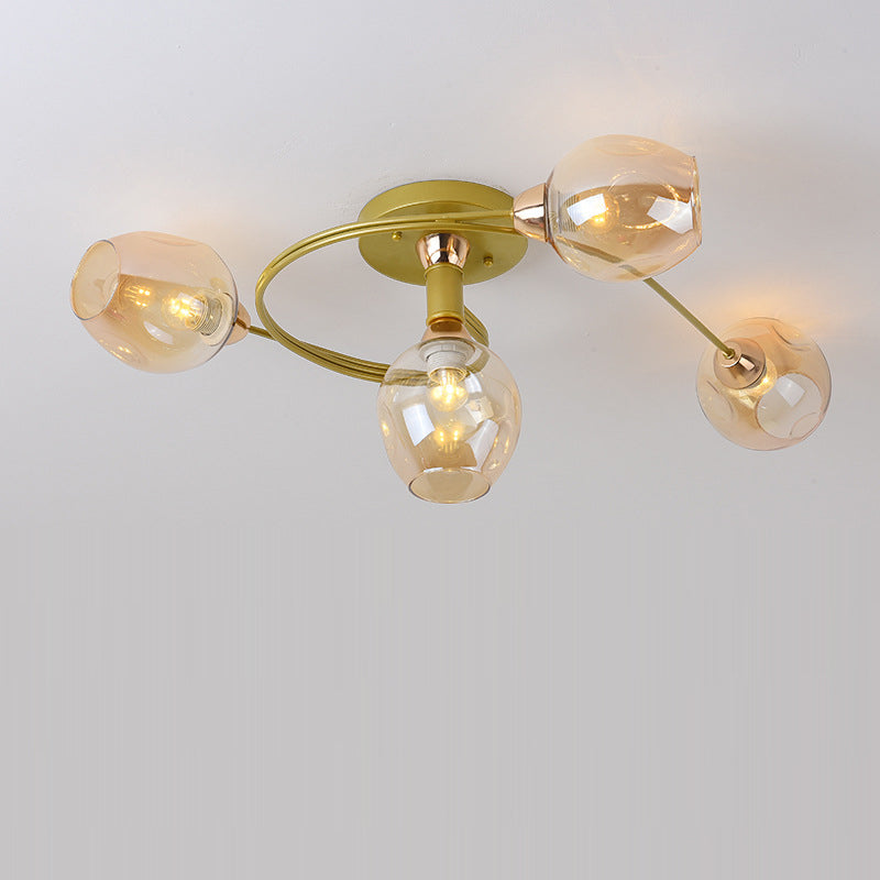 Contemporary Nordic Dome Gradient Iron Glass Lampshade 4/6 - Light Semi-Flush Mount Ceiling Light For Living Room Lumendat