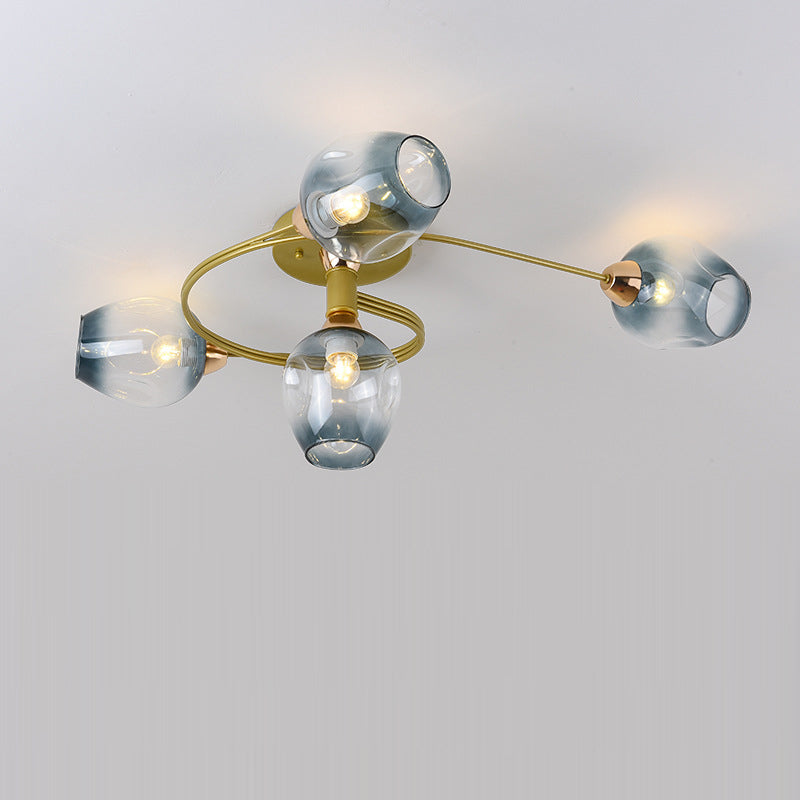 Contemporary Nordic Dome Gradient Iron Glass Lampshade 4/6 - Light Semi-Flush Mount Ceiling Light For Living Room Lumendat