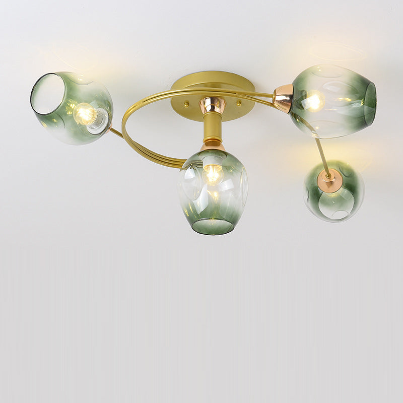 Contemporary Nordic Dome Gradient Iron Glass Lampshade 4/6 - Light Semi-Flush Mount Ceiling Light For Living Room Lumendat