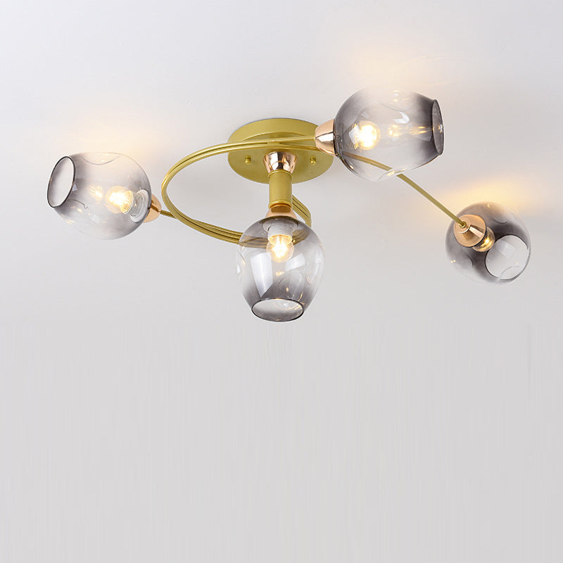 Contemporary Nordic Dome Gradient Iron Glass Lampshade 4/6 - Light Semi-Flush Mount Ceiling Light For Living Room Lumendat
