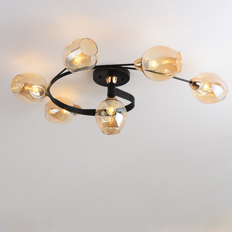 Contemporary Nordic Dome Gradient Iron Glass Lampshade 4/6 - Light Semi-Flush Mount Ceiling Light For Living Room Lumendat
