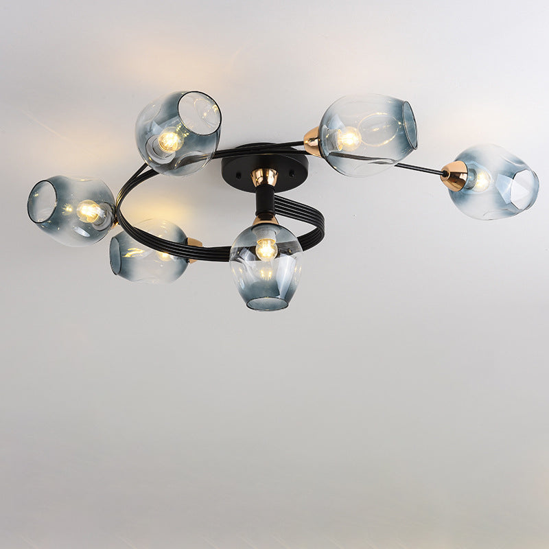 Contemporary Nordic Dome Gradient Iron Glass Lampshade 4/6 - Light Semi-Flush Mount Ceiling Light For Living Room Lumendat
