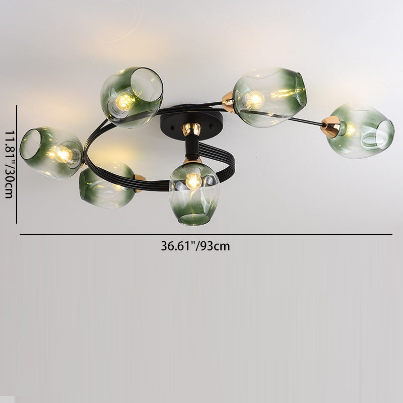 Contemporary Nordic Dome Gradient Iron Glass Lampshade 4/6 - Light Semi-Flush Mount Ceiling Light For Living Room Lumendat