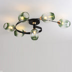Contemporary Nordic Dome Gradient Iron Glass Lampshade 4/6 - Light Semi-Flush Mount Ceiling Light For Living Room Lumendat