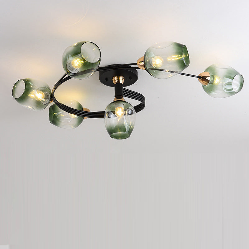 Contemporary Nordic Dome Gradient Iron Glass Lampshade 4/6 - Light Semi-Flush Mount Ceiling Light For Living Room Lumendat