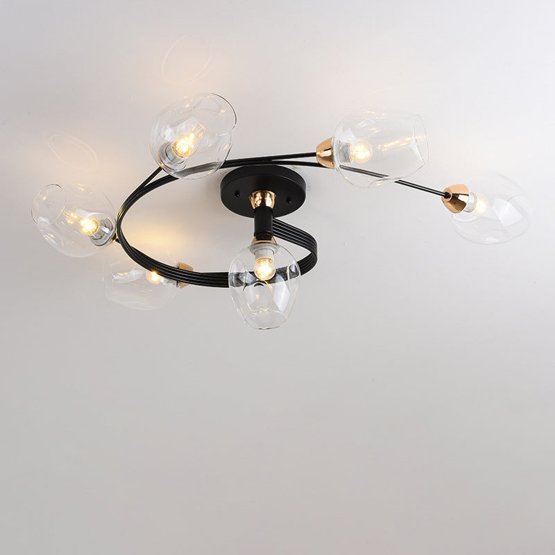 Contemporary Nordic Dome Gradient Iron Glass Lampshade 4/6 - Light Semi-Flush Mount Ceiling Light For Living Room Lumendat