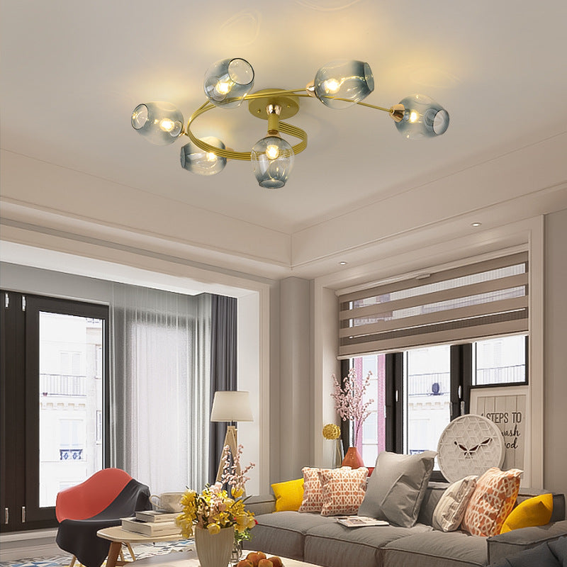 Contemporary Nordic Dome Gradient Iron Glass Lampshade 4/6 - Light Semi-Flush Mount Ceiling Light For Living Room Lumendat