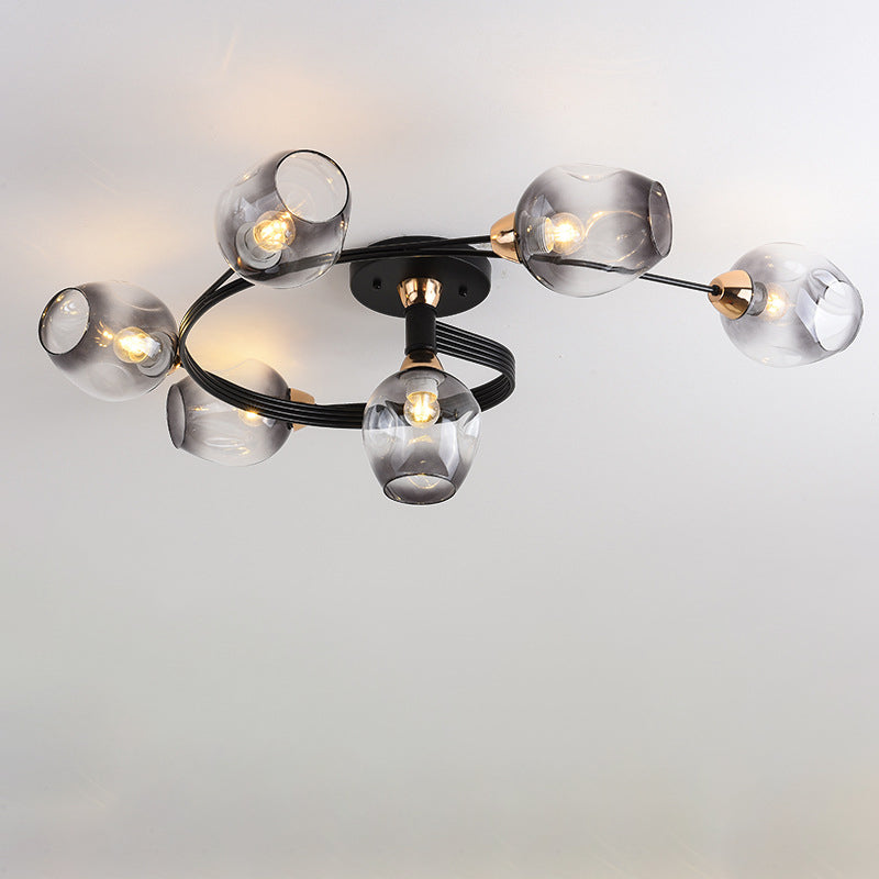 Contemporary Nordic Dome Gradient Iron Glass Lampshade 4/6 - Light Semi-Flush Mount Ceiling Light For Living Room Lumendat