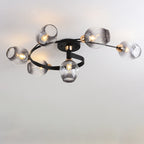 Contemporary Nordic Dome Gradient Iron Glass Lampshade 4/6 - Light Semi-Flush Mount Ceiling Light For Living Room Lumendat
