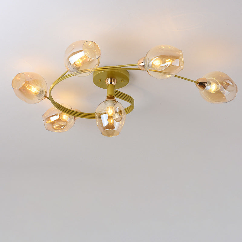 Contemporary Nordic Dome Gradient Iron Glass Lampshade 4/6 - Light Semi-Flush Mount Ceiling Light For Living Room Lumendat