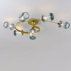 Contemporary Nordic Dome Gradient Iron Glass Lampshade 4/6 - Light Semi-Flush Mount Ceiling Light For Living Room Lumendat