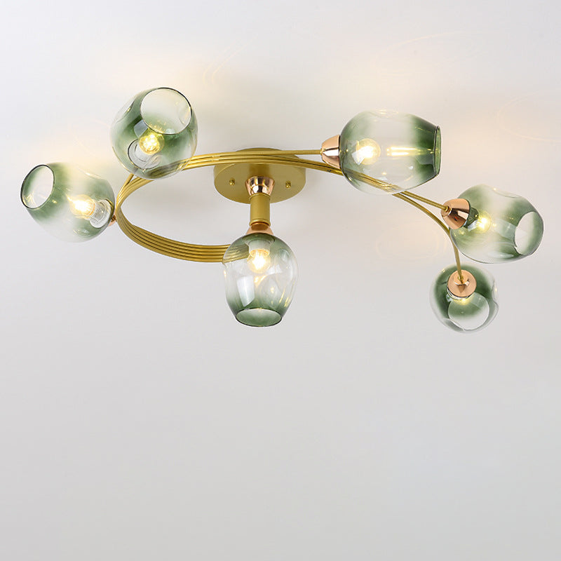 Contemporary Nordic Dome Gradient Iron Glass Lampshade 4/6 - Light Semi-Flush Mount Ceiling Light For Living Room Lumendat