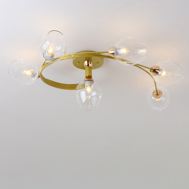 Contemporary Nordic Dome Gradient Iron Glass Lampshade 4/6 - Light Semi-Flush Mount Ceiling Light For Living Room Lumendat
