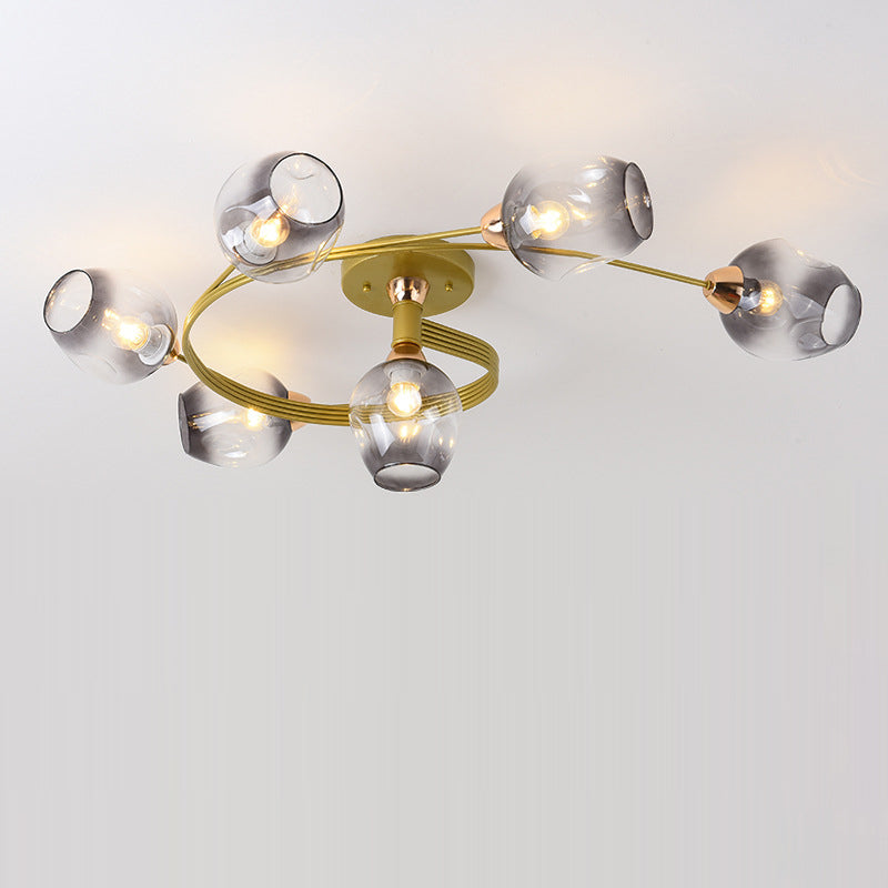 Contemporary Nordic Dome Gradient Iron Glass Lampshade 4/6 - Light Semi-Flush Mount Ceiling Light For Living Room Lumendat