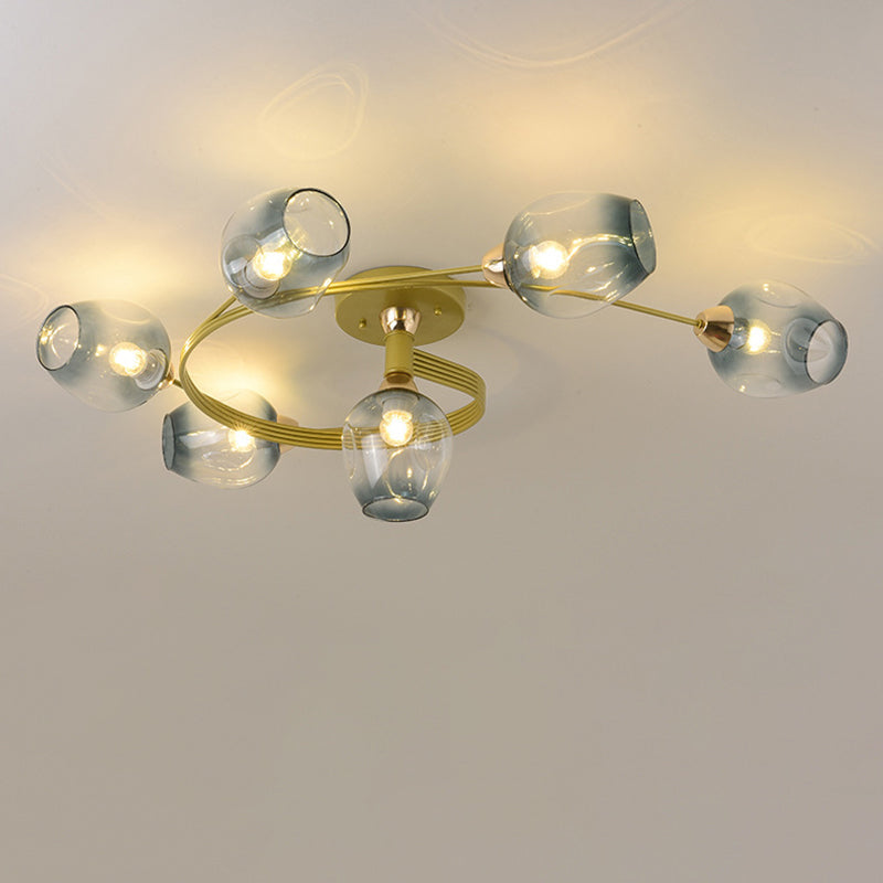 Contemporary Nordic Dome Gradient Iron Glass Lampshade 4/6 - Light Semi-Flush Mount Ceiling Light For Living Room Lumendat