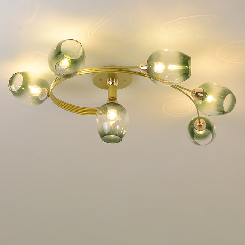 Contemporary Nordic Dome Gradient Iron Glass Lampshade 4/6 - Light Semi-Flush Mount Ceiling Light For Living Room Lumendat