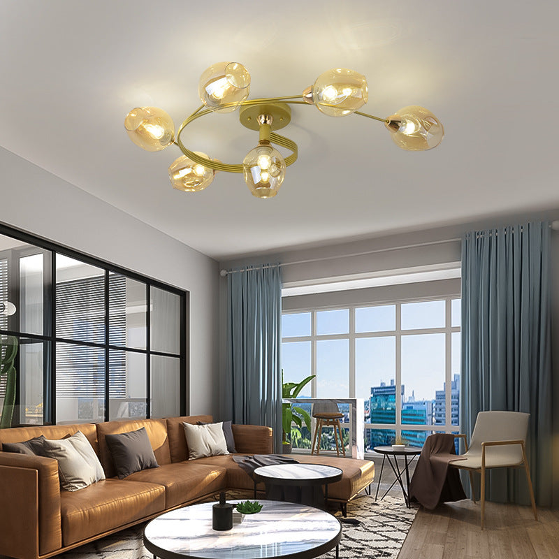 Contemporary Nordic Dome Gradient Iron Glass Lampshade 4/6 - Light Semi-Flush Mount Ceiling Light For Living Room Lumendat