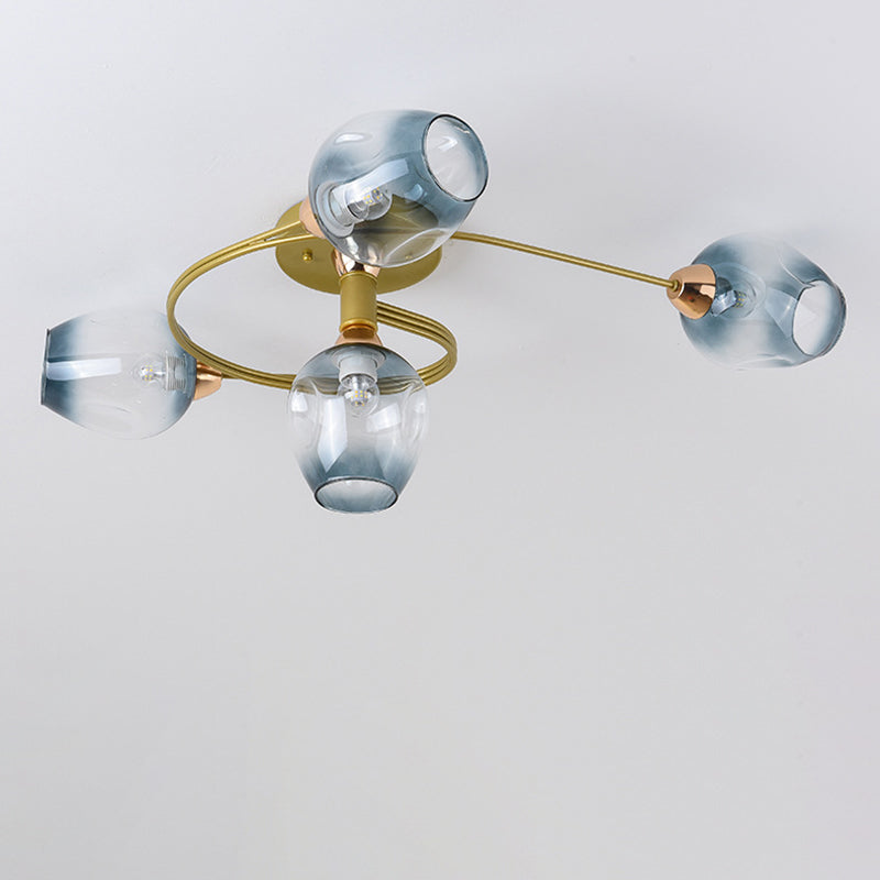 Contemporary Nordic Dome Gradient Iron Glass Lampshade 4/6 - Light Semi-Flush Mount Ceiling Light For Living Room Lumendat