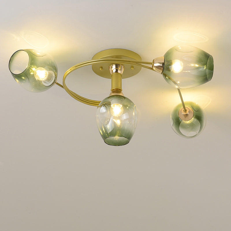Contemporary Nordic Dome Gradient Iron Glass Lampshade 4/6 - Light Semi-Flush Mount Ceiling Light For Living Room Lumendat