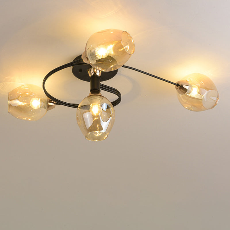 Contemporary Nordic Dome Gradient Iron Glass Lampshade 4/6 - Light Semi-Flush Mount Ceiling Light For Living Room Lumendat