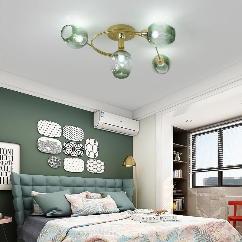 Contemporary Nordic Dome Gradient Iron Glass Lampshade 4/6 - Light Semi-Flush Mount Ceiling Light For Living Room Lumendat