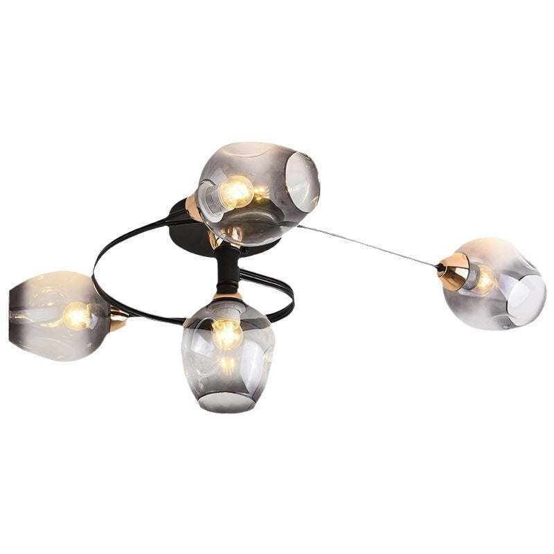 Contemporary Nordic Dome Gradient Iron Glass Lampshade 4/6 - Light Semi-Flush Mount Ceiling Light For Living Room Lumendat