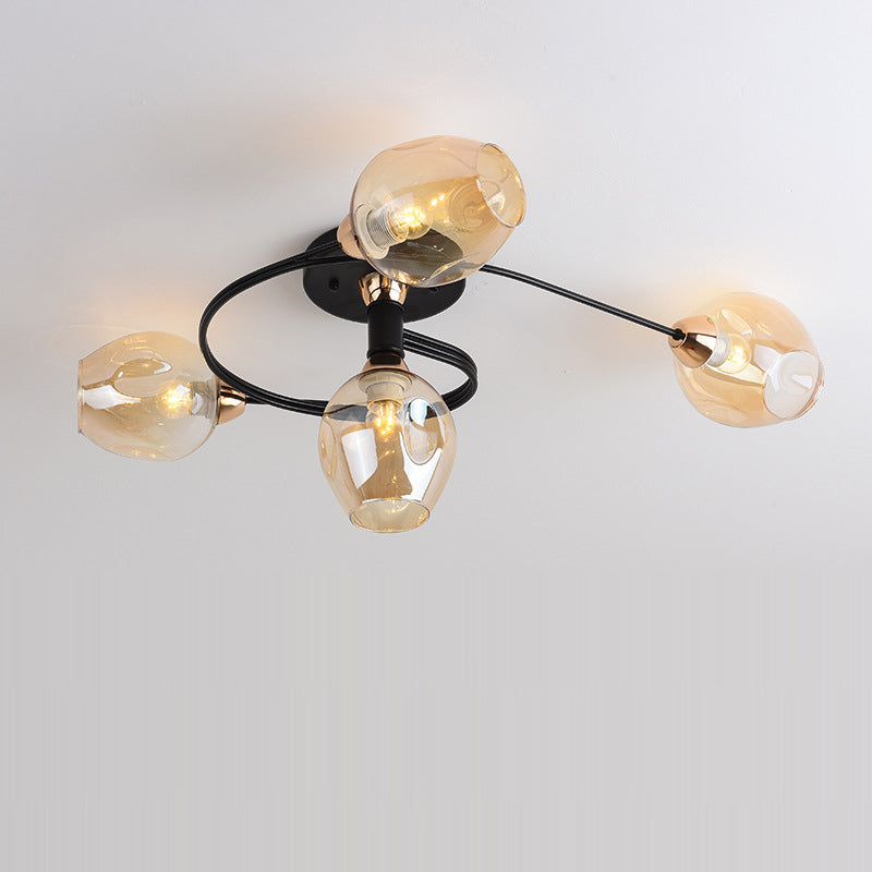 Contemporary Nordic Dome Gradient Iron Glass Lampshade 4/6 - Light Semi-Flush Mount Ceiling Light For Living Room Lumendat