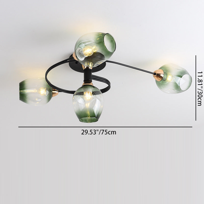 Contemporary Nordic Dome Gradient Iron Glass Lampshade 4/6 - Light Semi-Flush Mount Ceiling Light For Living Room Lumendat