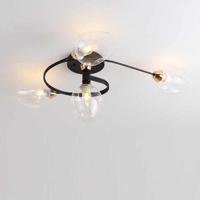 Contemporary Nordic Dome Gradient Iron Glass Lampshade 4/6 - Light Semi-Flush Mount Ceiling Light For Living Room Lumendat