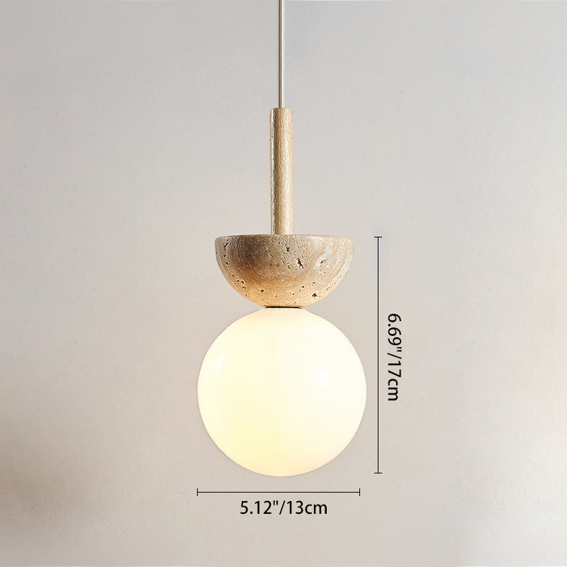 Traditional Japanese Dome Orb Glass Yellow Travertine Lampshade 1 - Light Pendant Light for Living Room