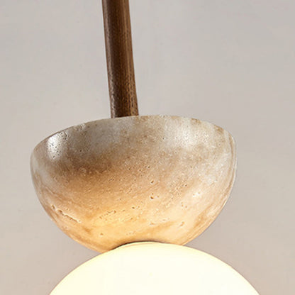 Traditional Japanese Dome Orb Glass Yellow Travertine Lampshade 1 - Light Pendant Light for Living Room