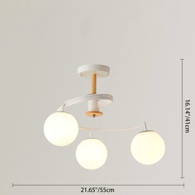 Contemporary Nordic Dome Orbs Curved Distortion Iron Solid Wood Glass 3/5 - Light Chandelier for Dining Room BulbSquare