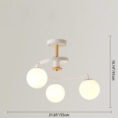 Contemporary Nordic Dome Orbs Curved Distortion Iron Solid Wood Glass 3/5 - Light Chandelier for Dining Room