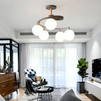 Contemporary Nordic Dome Orbs Curved Distortion Iron Solid Wood Glass 3/5 - Light Chandelier for Dining Room BulbSquare