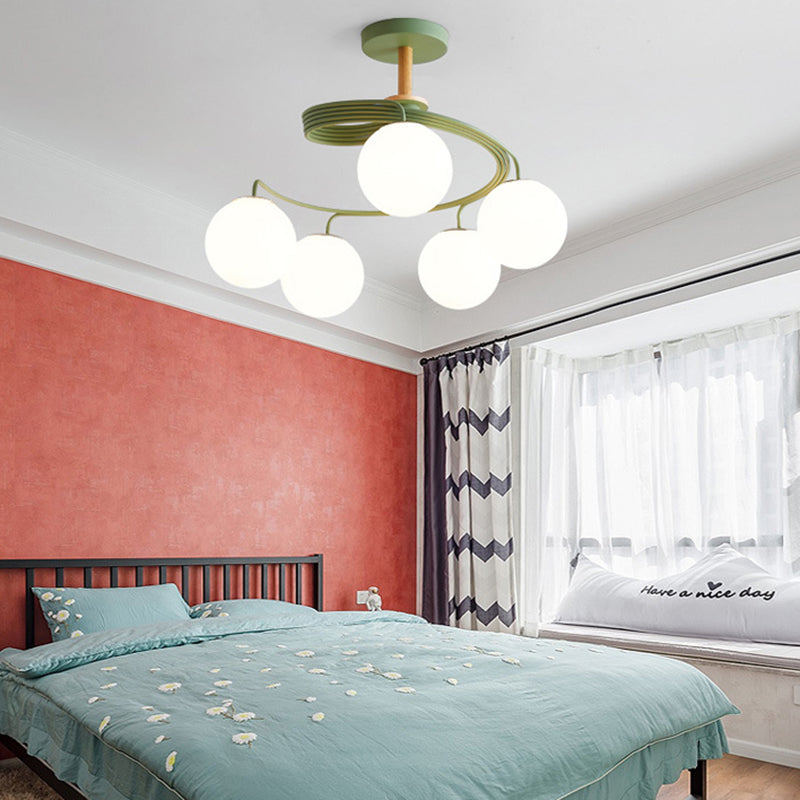 Contemporary Nordic Dome Orbs Curved Distortion Iron Solid Wood Glass 3/5 - Light Chandelier for Dining Room BulbSquare
