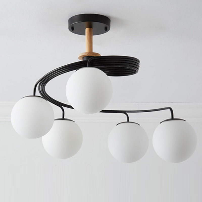 Contemporary Nordic Dome Orbs Curved Distortion Iron Solid Wood Glass 3/5 - Light Chandelier for Dining Room BulbSquare