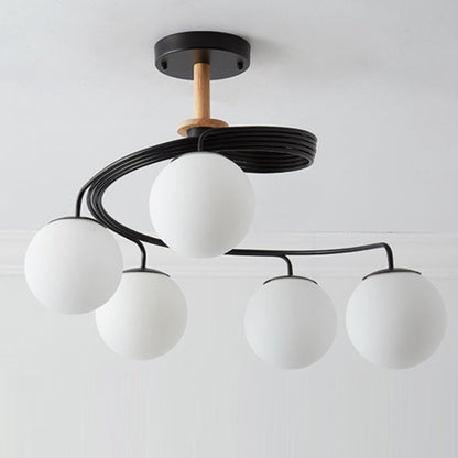 Contemporary Nordic Dome Orbs Curved Distortion Iron Solid Wood Glass 3/5 - Light Chandelier for Dining Room